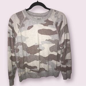 AERIE Women Cotton Soft Camo Crewneck Neutral Light Gray Sweatshirt Small Petite